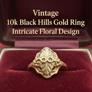 10k Black Hills Gold Ring, Size 4.75, Intricate Floral Design